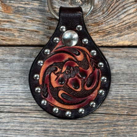 Floral  Studded Leather Key Chain