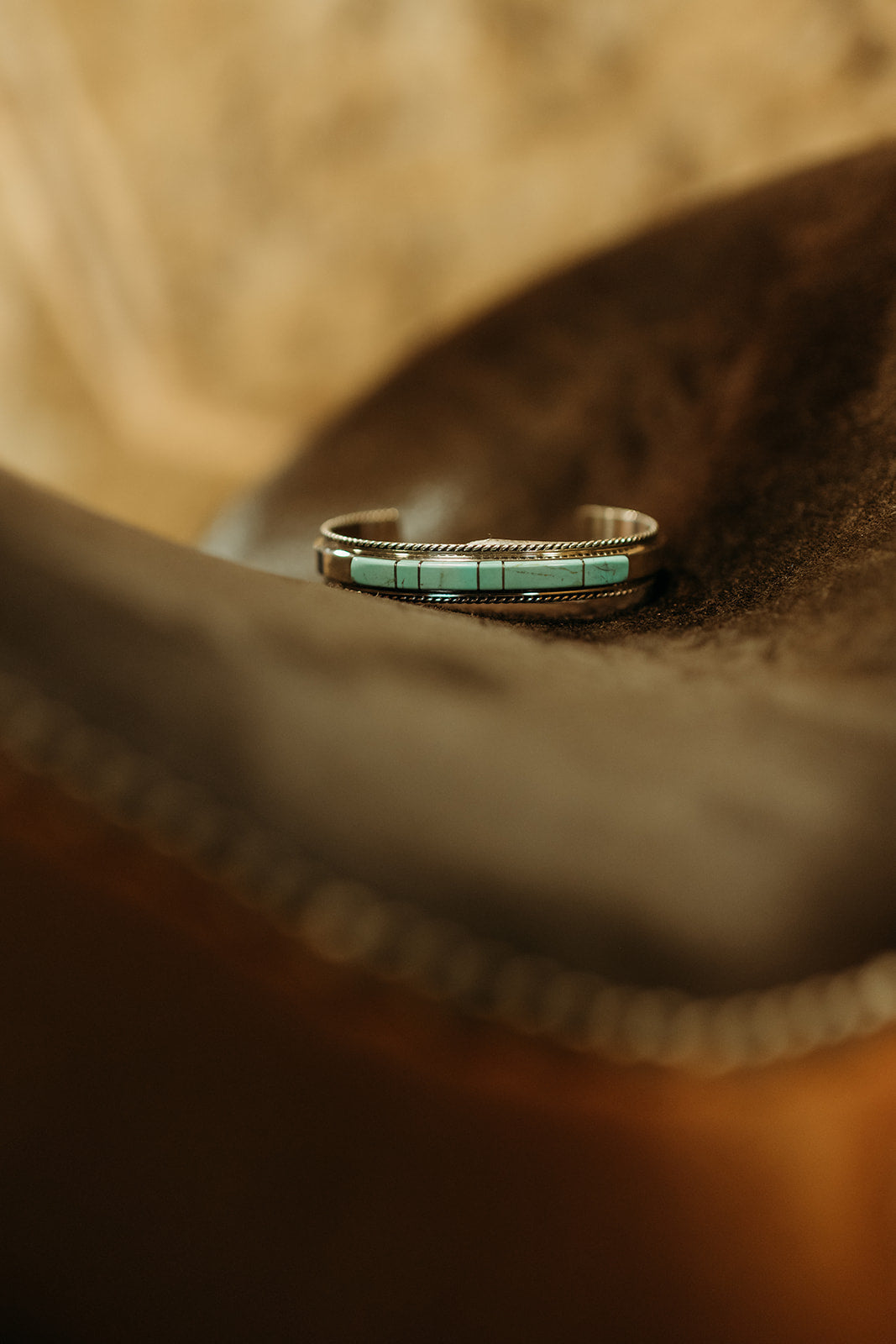 Kingman Turquoise Inlay Cuff Bracelet By Francis Yazzie — view 2