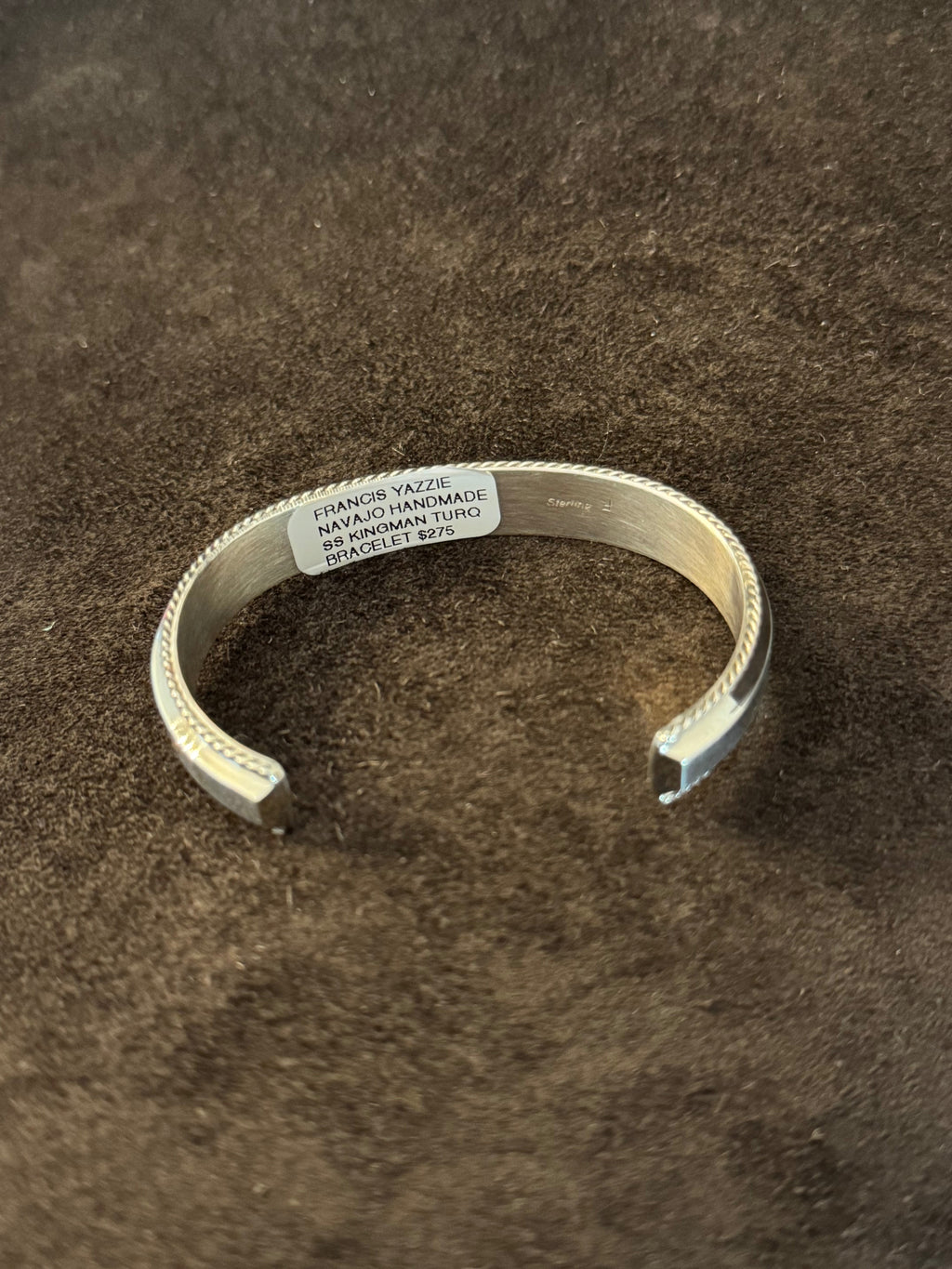 Kingman Turquoise Inlay Cuff Bracelet By Francis Yazzie — view 3