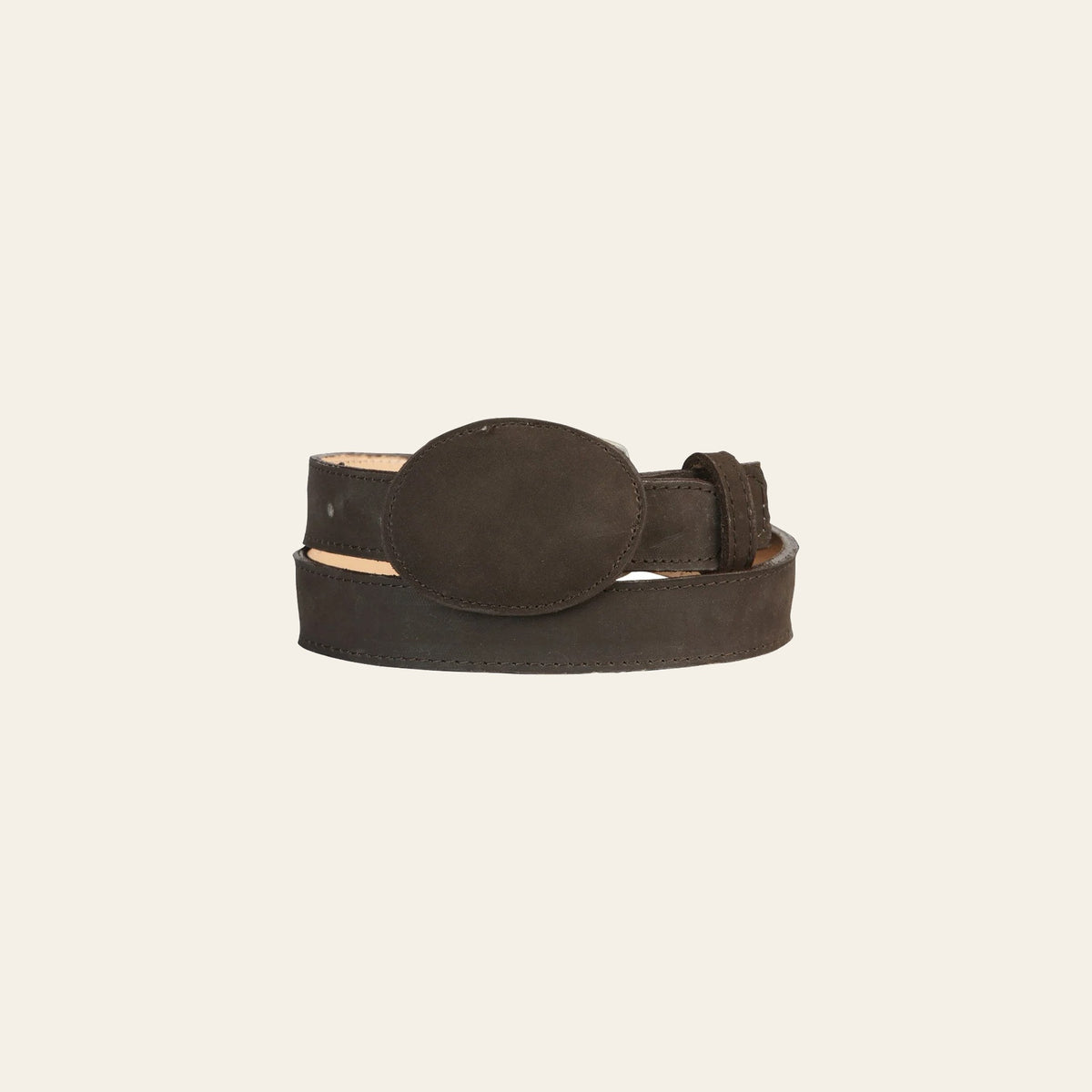 Kids Western Belt - El General Nobuck Choco 45445 on a warm cream background