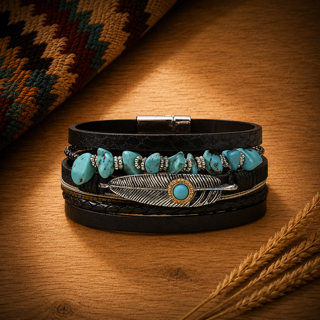 Black Boho Multi Strand Wrap Bracelet