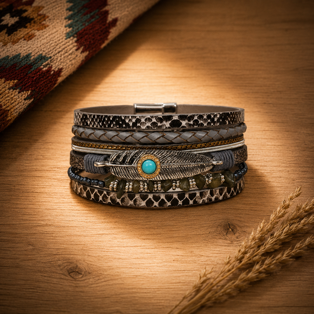 Grey Boho Multi Strand Wrap Bracelet