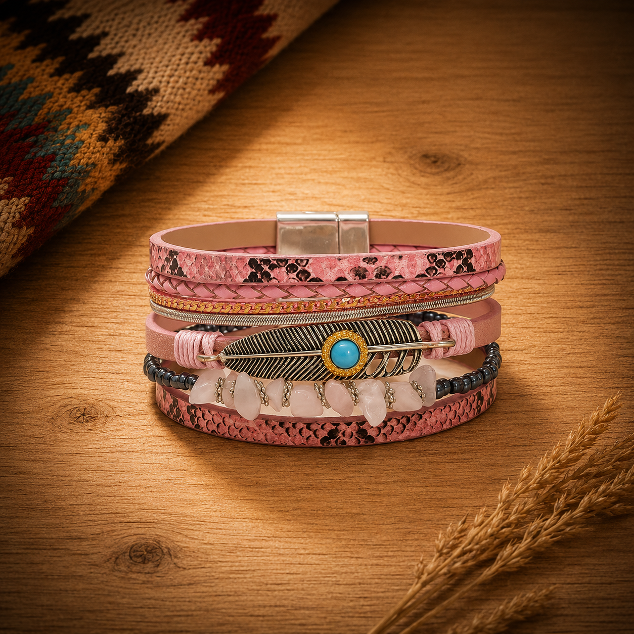Pink Boho Multi Strand Wrap Bracelet