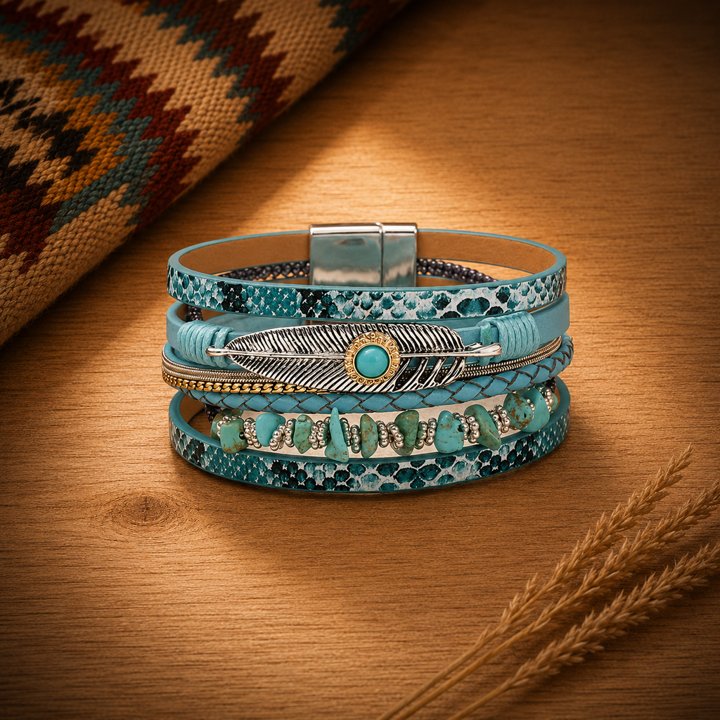 Blue Boho Multi Strand Wrap Bracelet