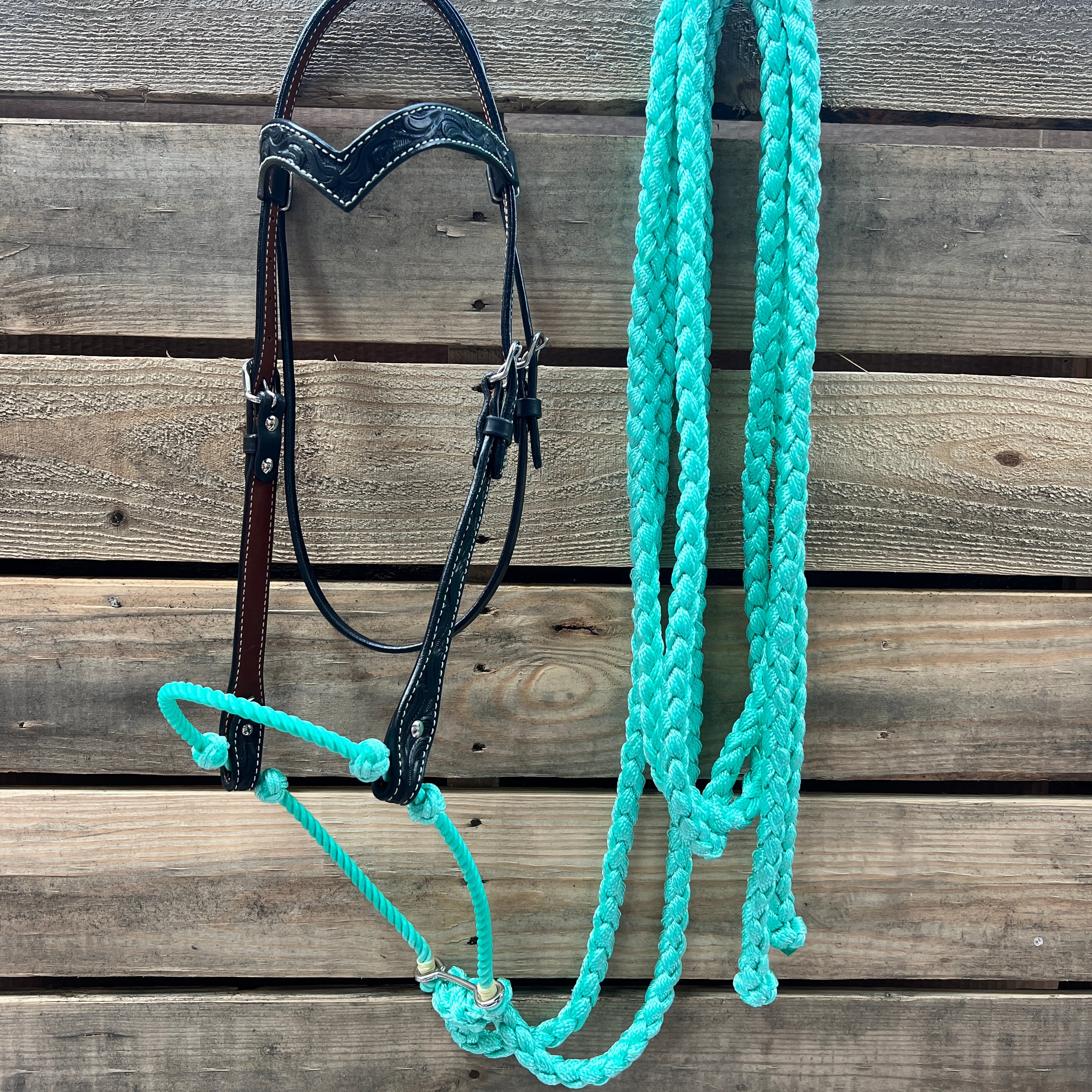 Black Floral V-Brow Turquoise Loping Hackamore #LHK028