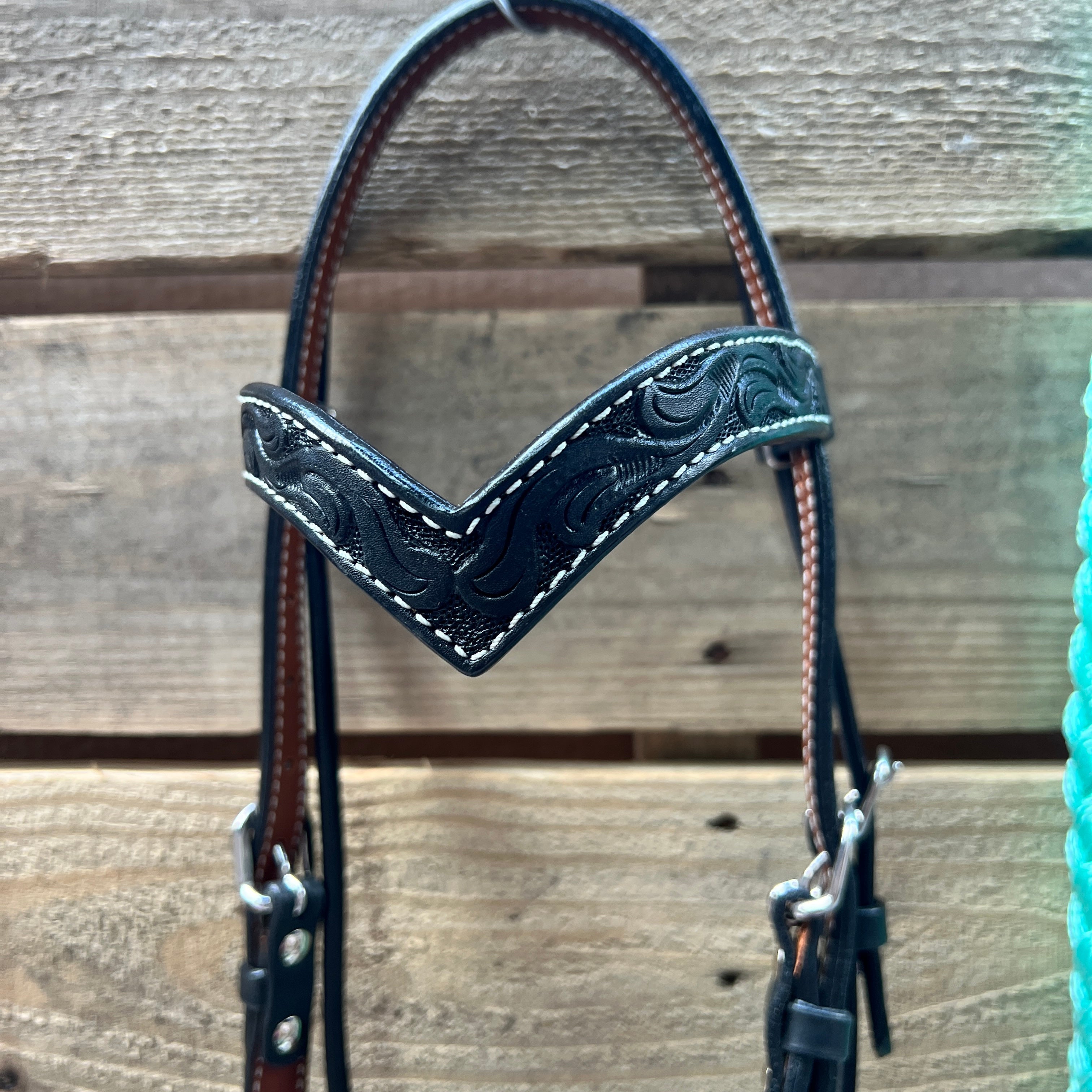 Black Floral V-Brow Turquoise Loping Hackamore #LHK028 — view 3