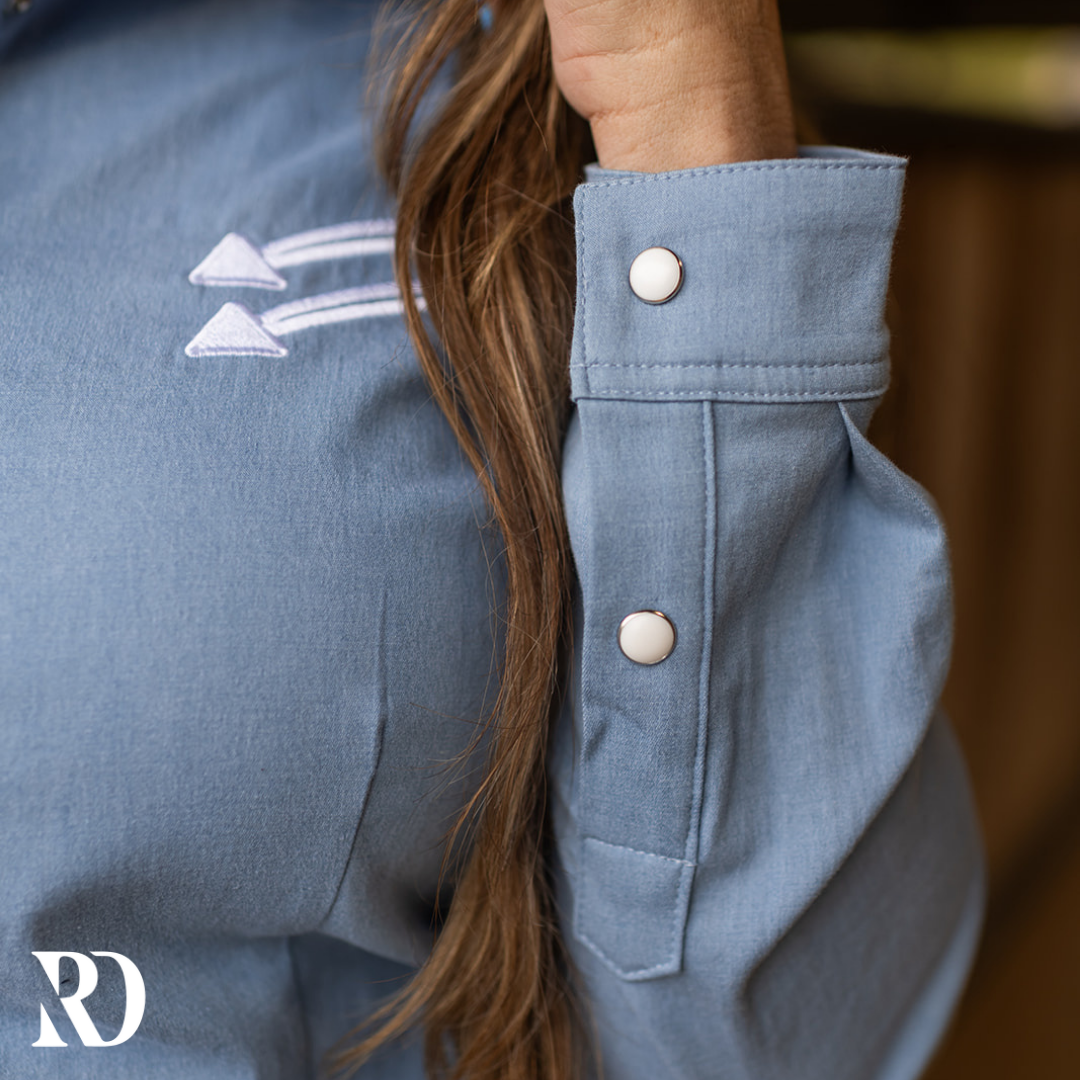 Light Wash Stretch Denim Stitched Performance Rodeo Shirt — view 3