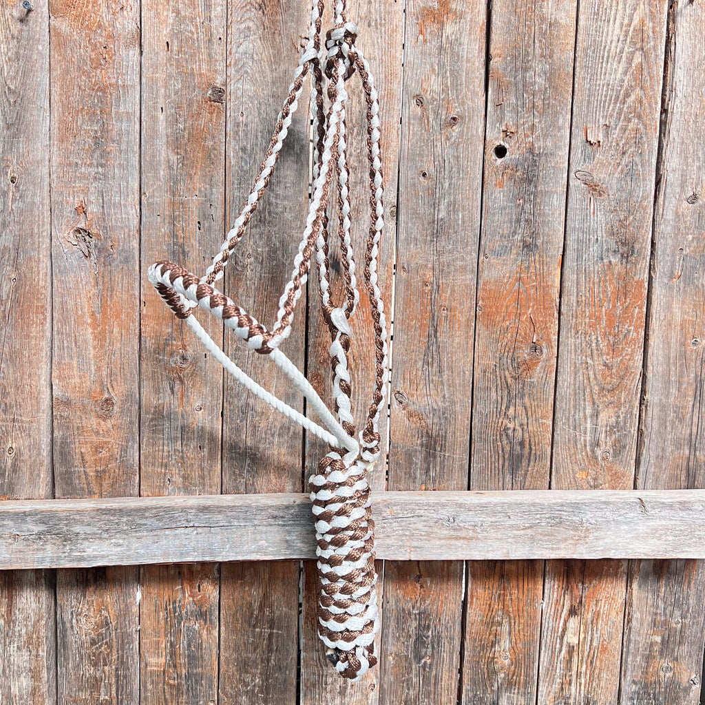 Brown and White Lariat Noseband Mule Tape Halter — view 3