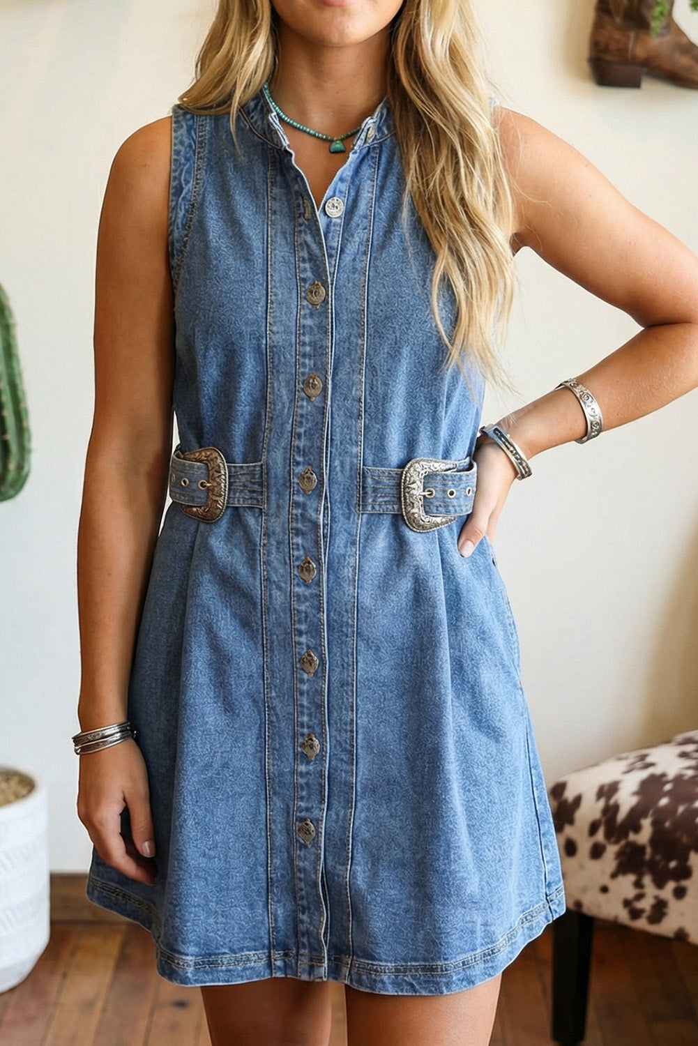 Loretta Belted Denim | Dress — view 7