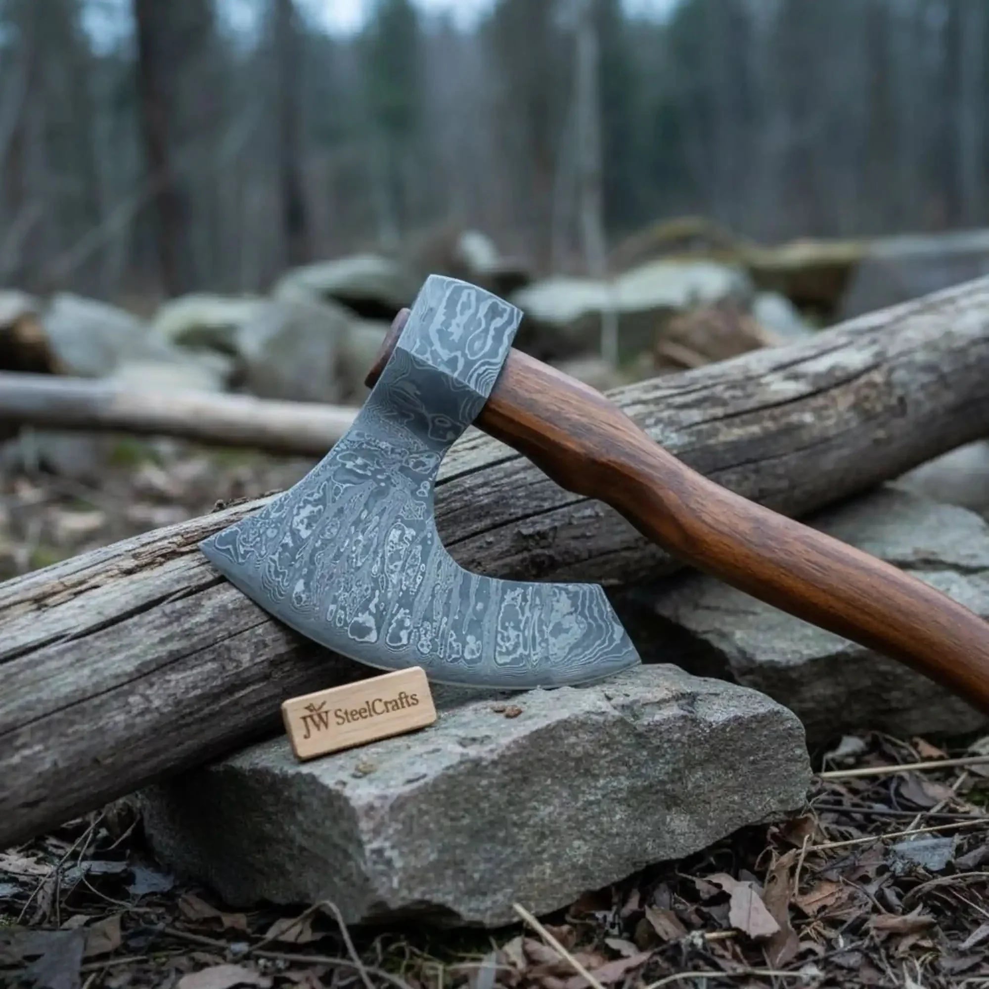 Viking Damascus Bearded Axe with 19 Inch Rosewood Handle