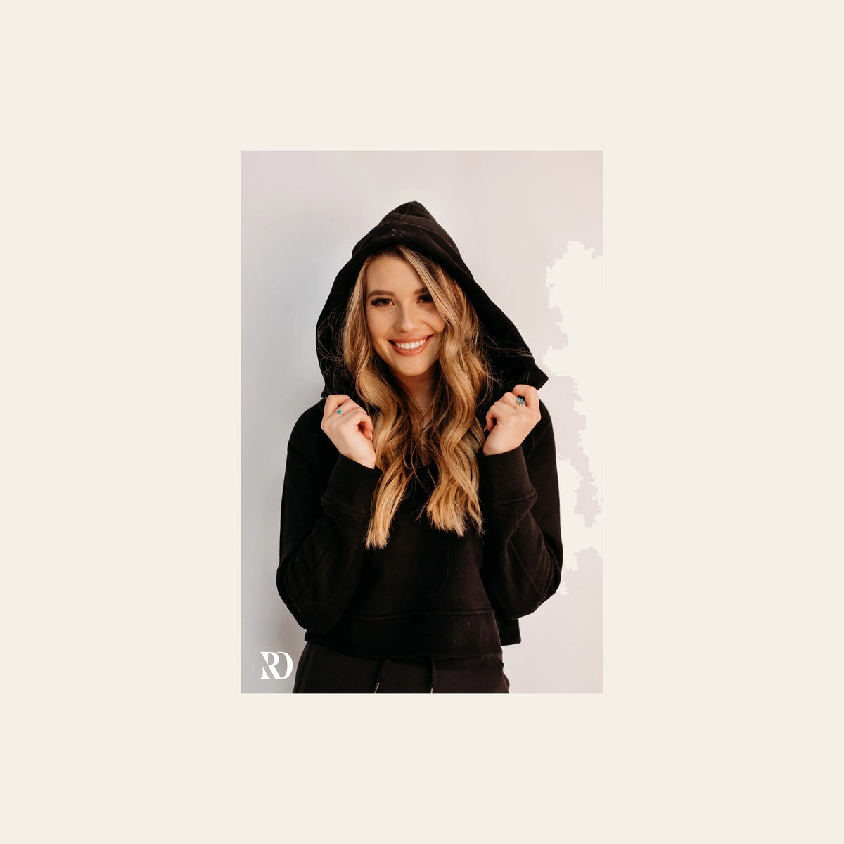Level Up Hoodie | Black on a warm cream background