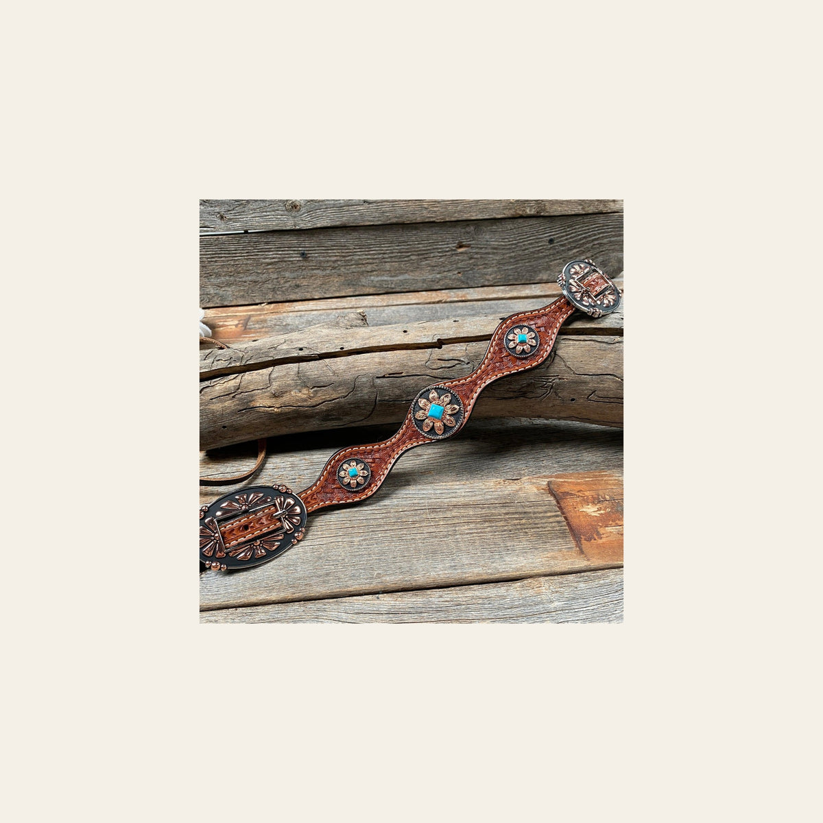 Light Oil Basketweave Wither Strap #WS1007 on a warm cream background
