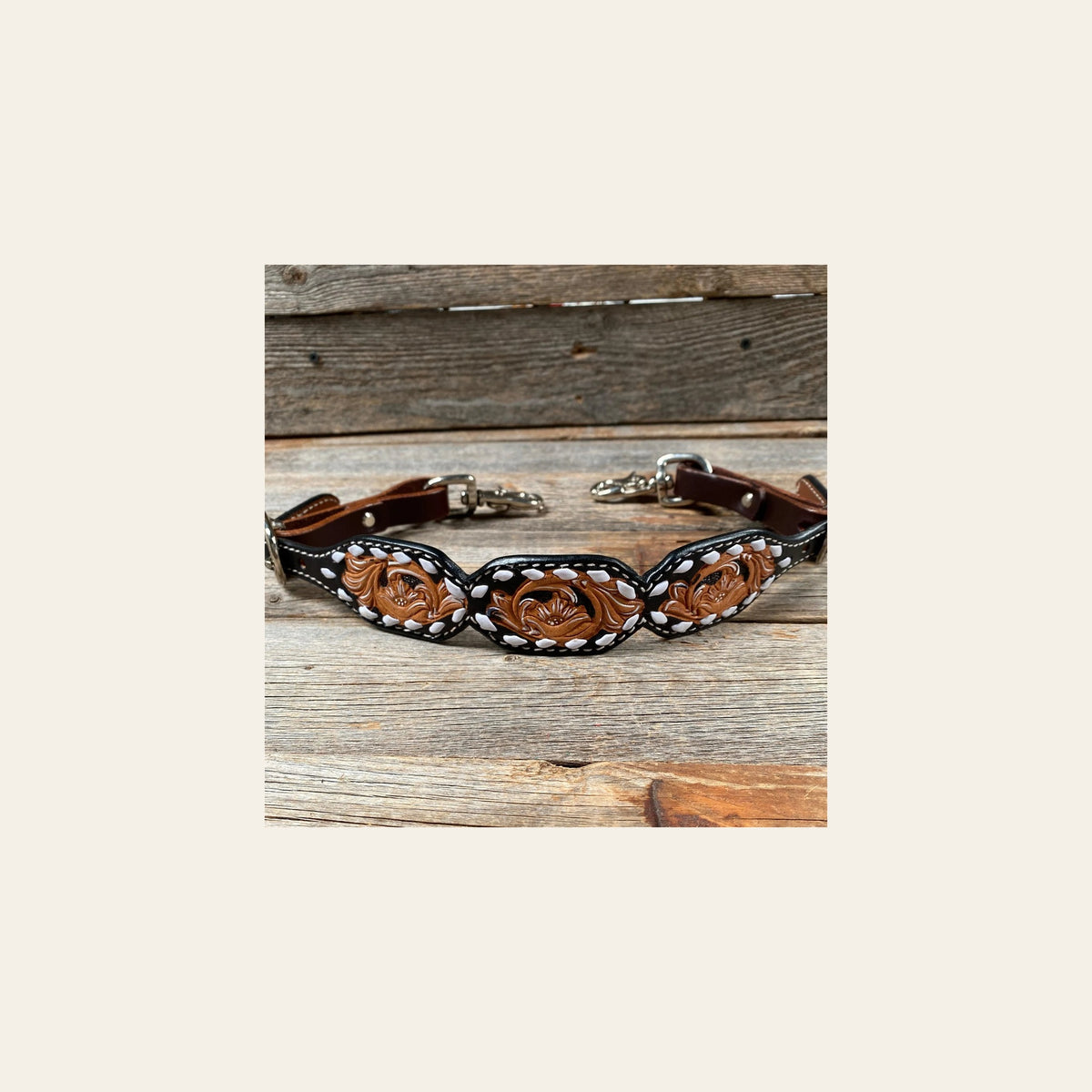 Light Oil Buckstitch Wither Strap #WSCL on a warm cream background