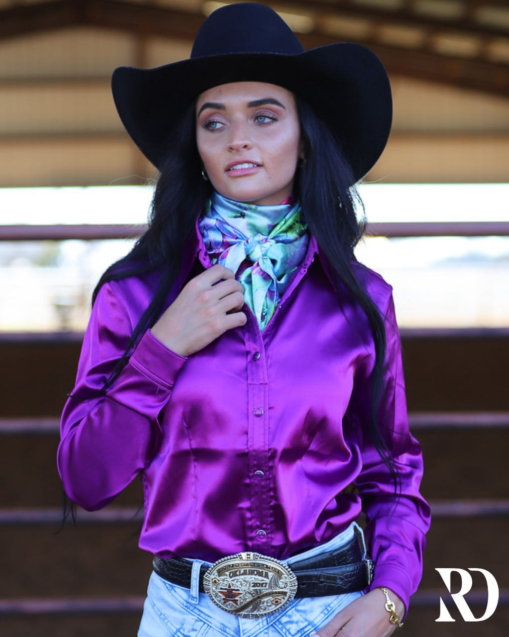 Magenta Satin Performance Rodeo Shirt — view 2