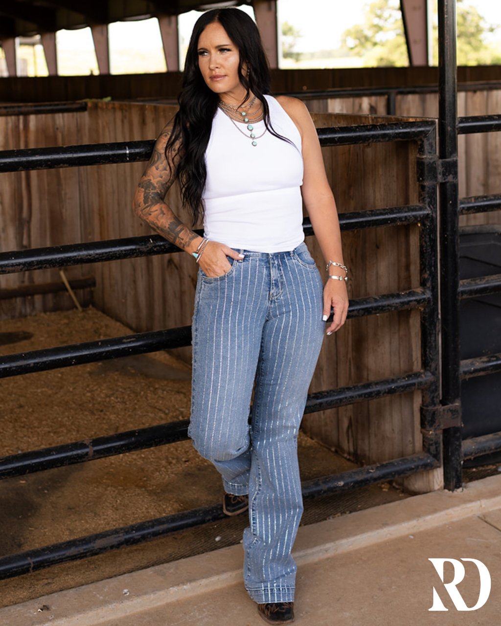 Signature Trouser - Medium Wash With Crystals — view 4