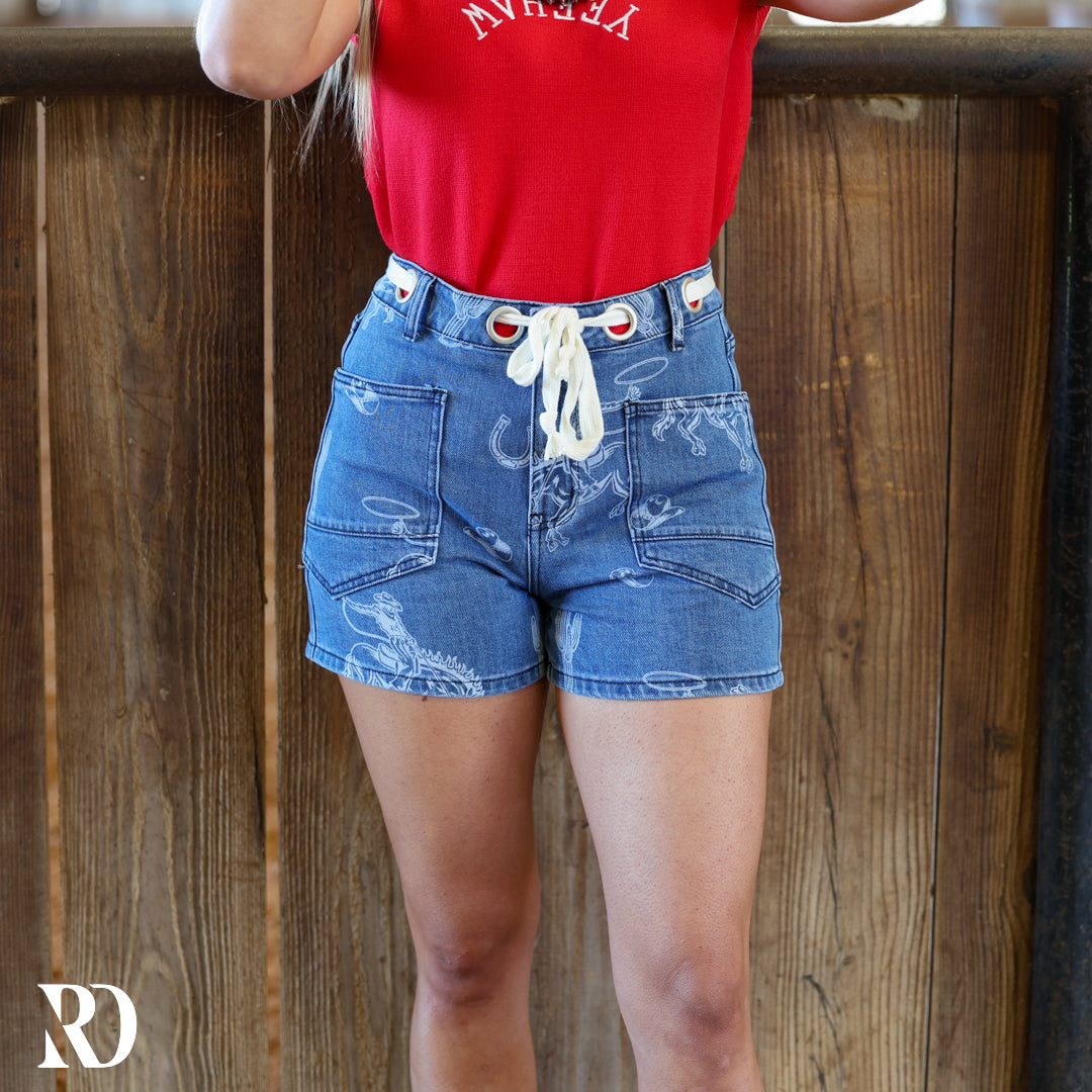 Mesa Western Print Denim | Shorts — view 3