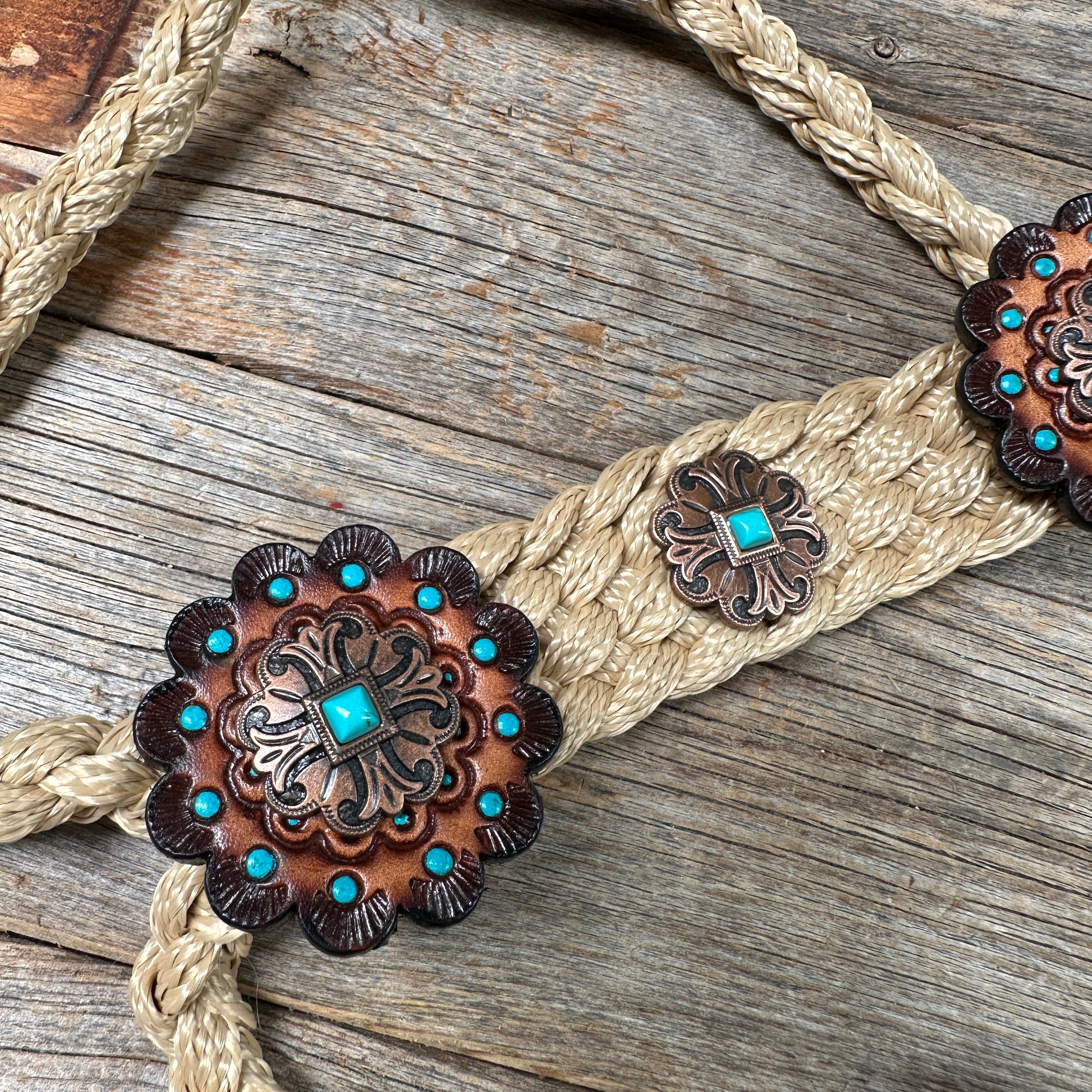 Tan and Turquoise Mule Tape Halter - #MT116 — view 3