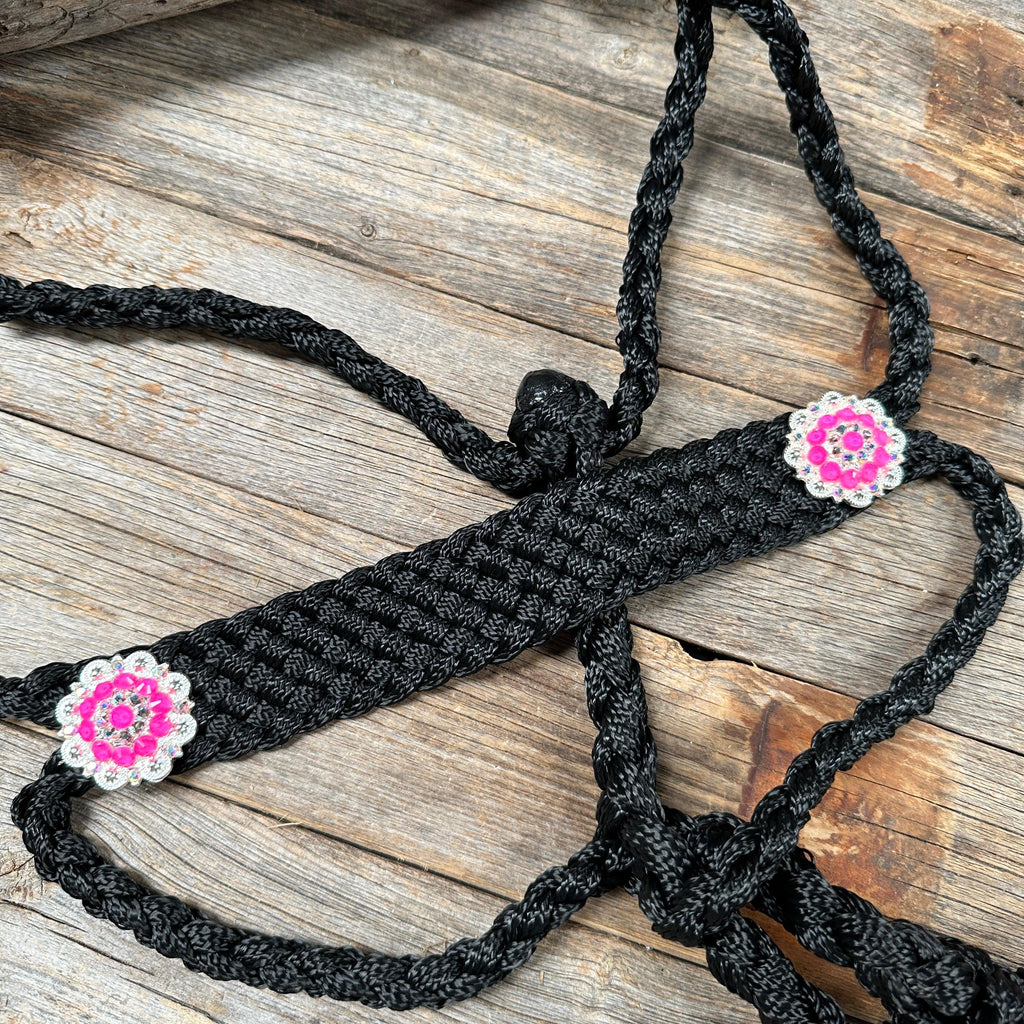 Black and Neon Pink Mule Tape Halter - #MT120 — view 2