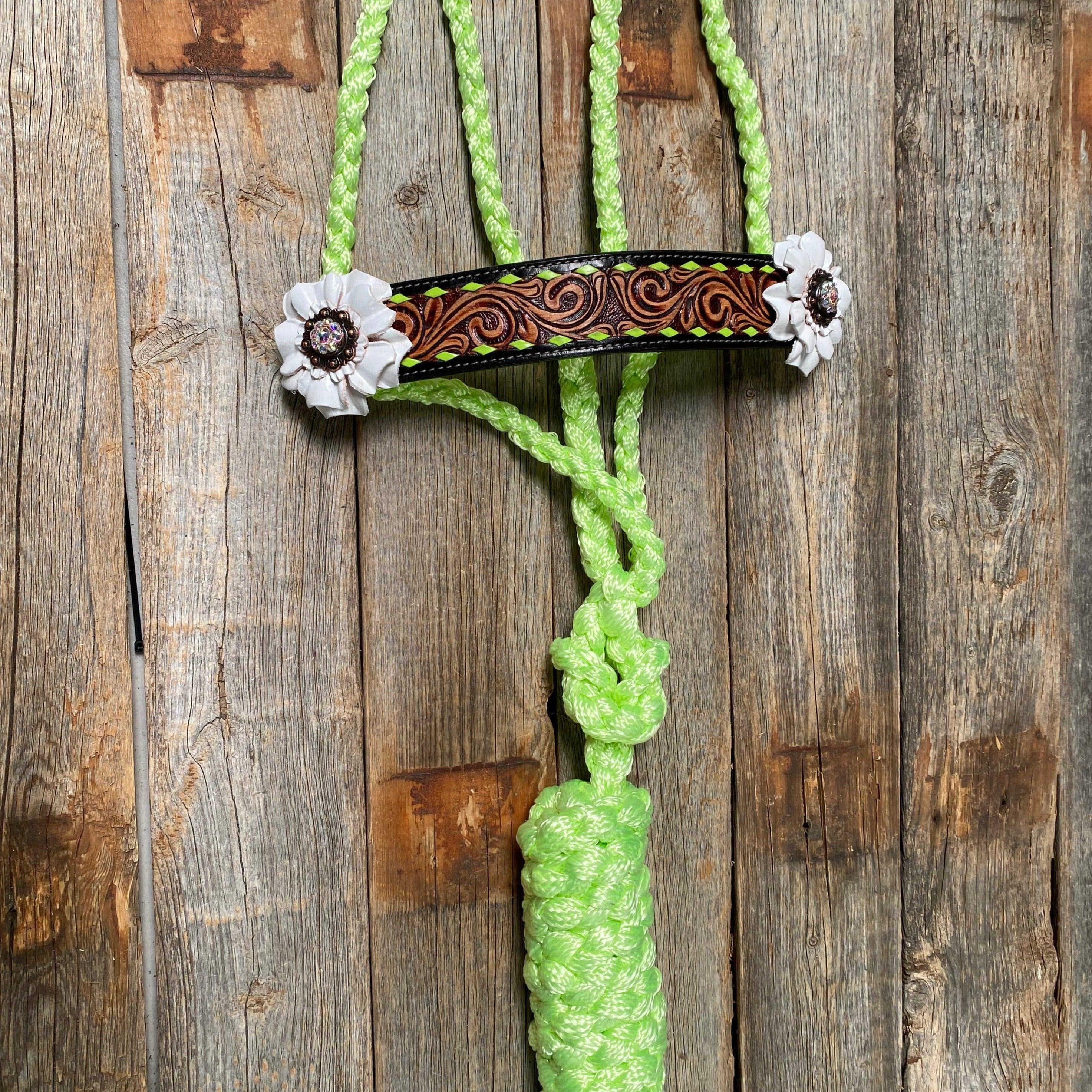 Lime Mule Tape Halter - White Flower #MT208