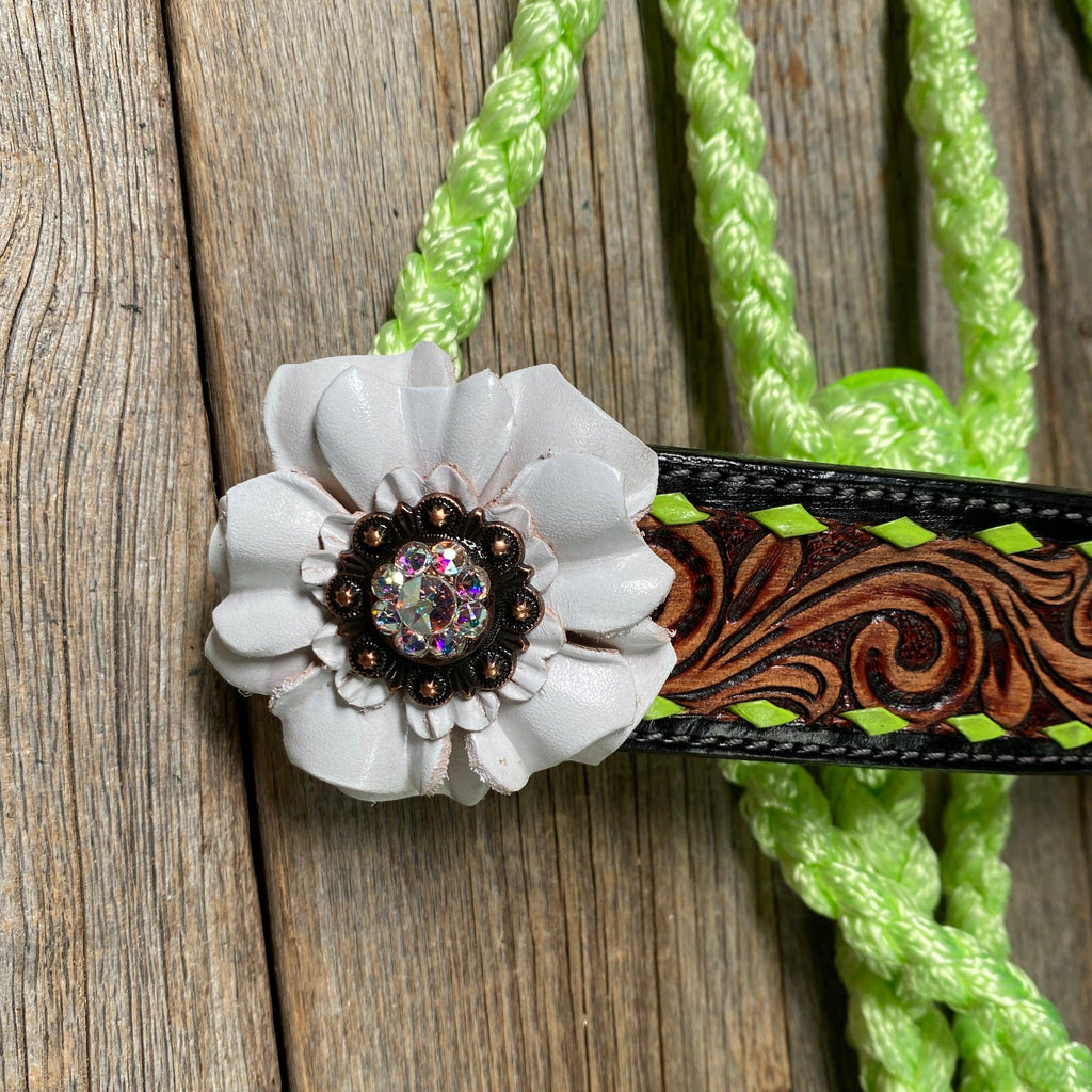 Lime Mule Tape Halter - White Flower #MT208 — view 2