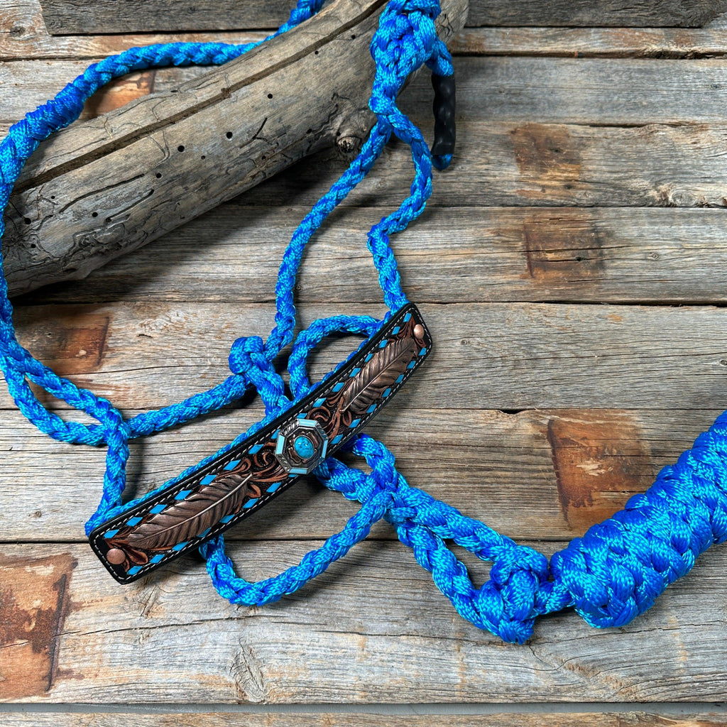 Blue Mule Tape Halter - Feathers and Turquoise #MT214 — view 3
