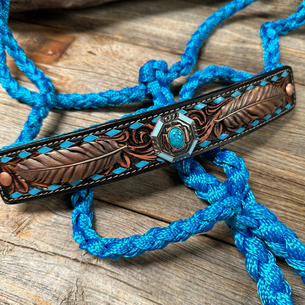 Blue Mule Tape Halter - Feathers and Turquoise #MT214 — view 2