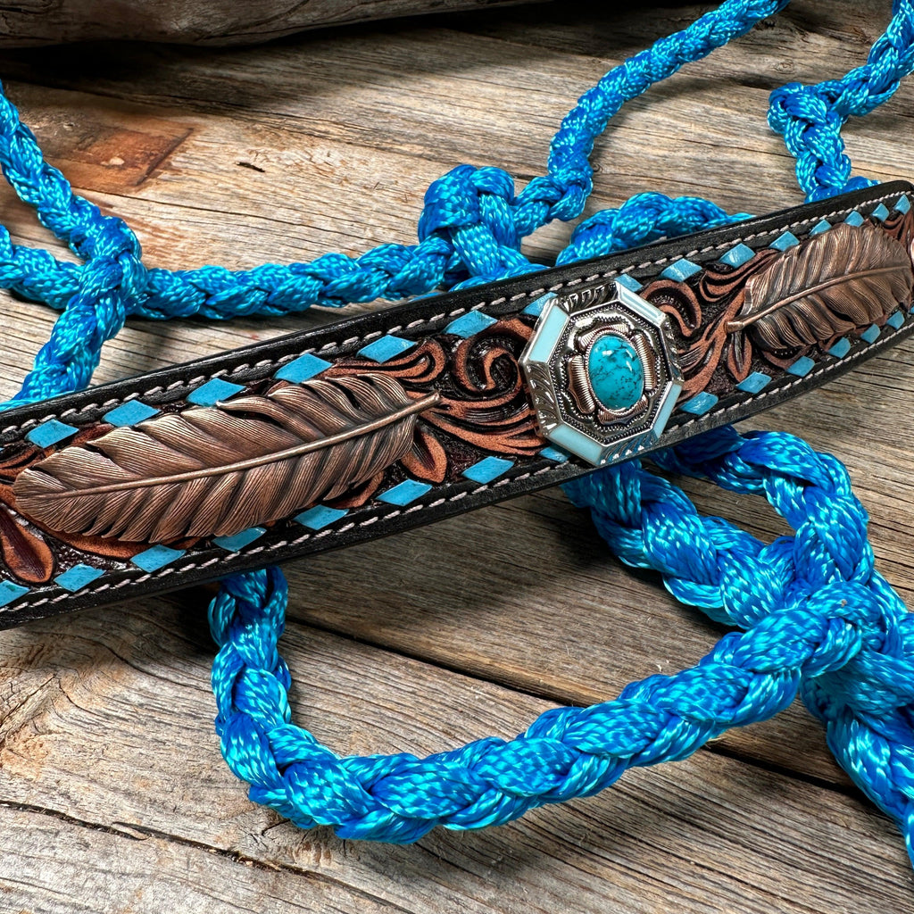 Blue Mule Tape Halter - Feathers and Turquoise #MT214 — view 4