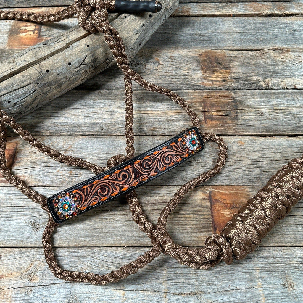 Brown Mule Tape Halter - Orange and Teal #MT218 — view 2