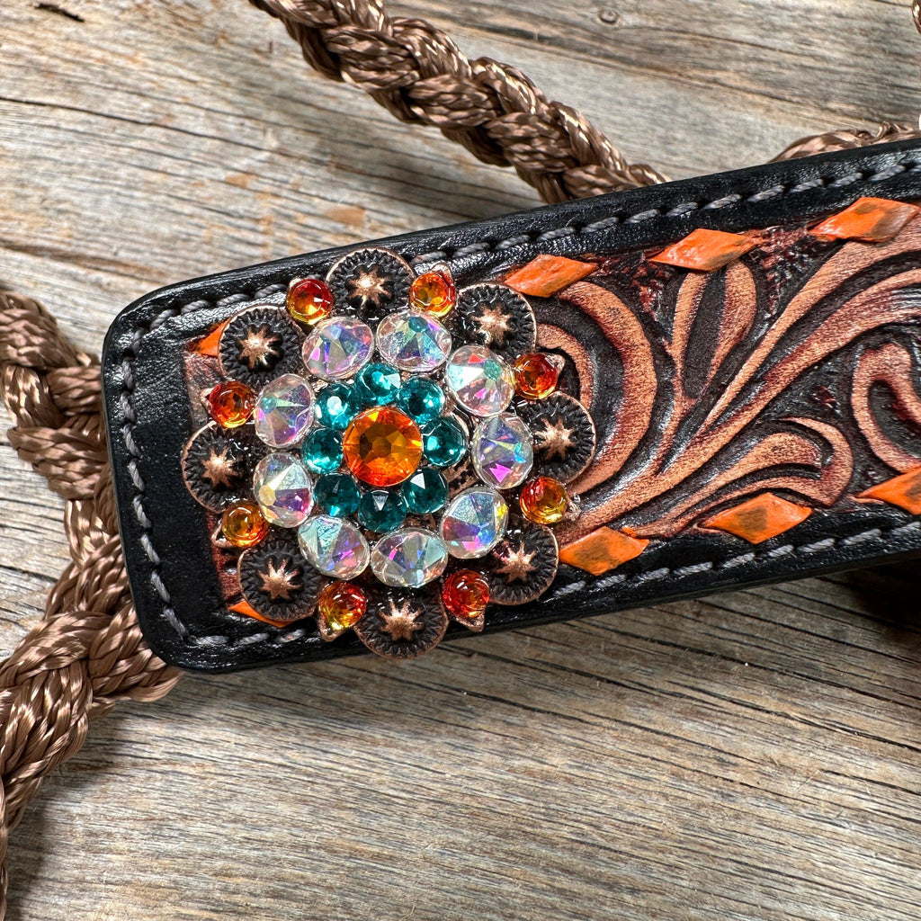 Brown Mule Tape Halter - Orange and Teal #MT218 — view 3