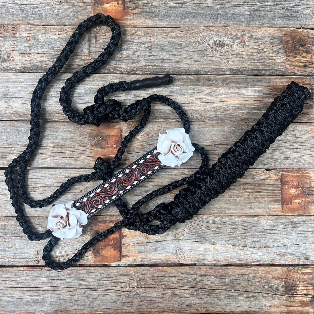 Mule Tape Halter -Leather Noseband - Large Roses — view 5