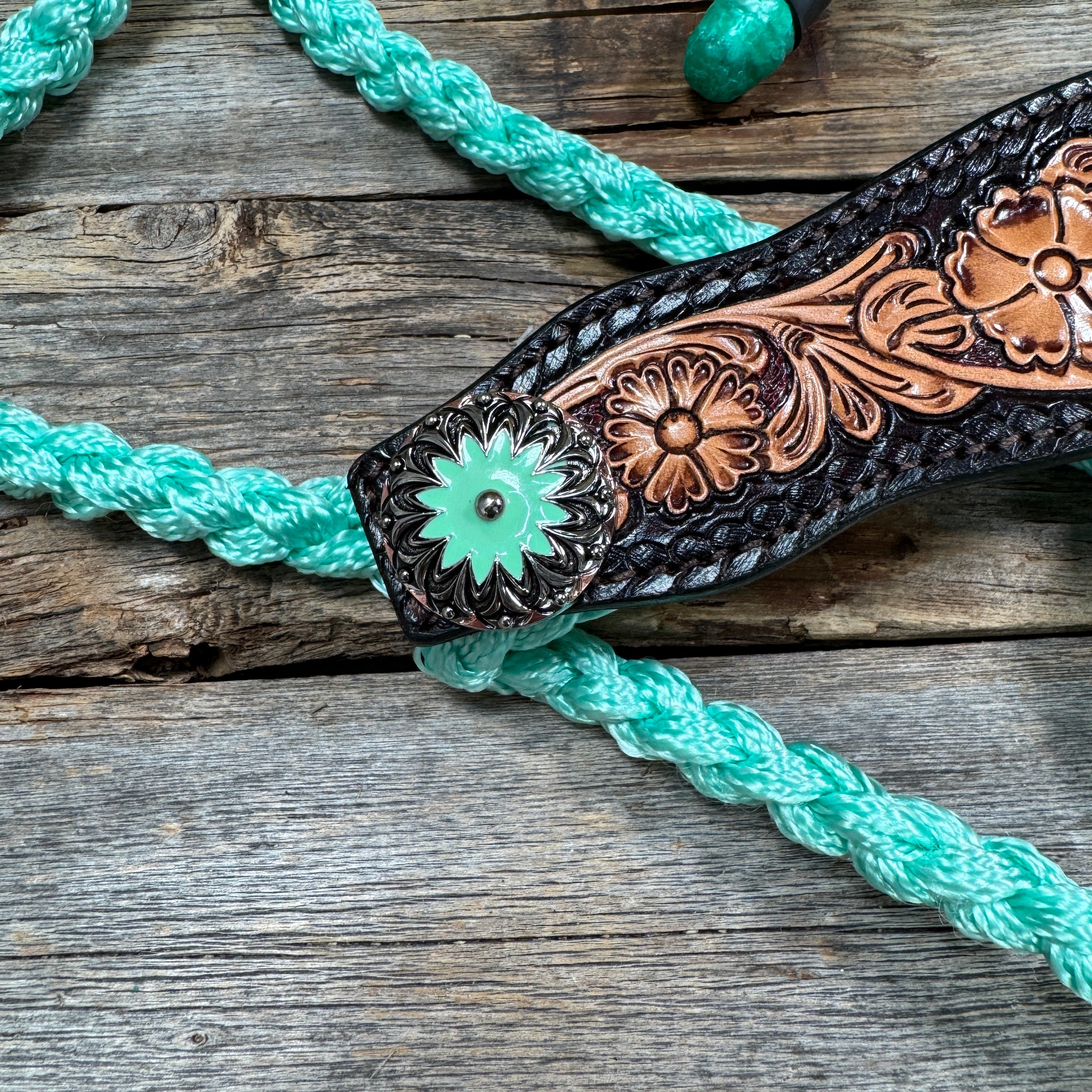Turquoise Mule Tape Halter - Floral and Western #MT256 — view 3