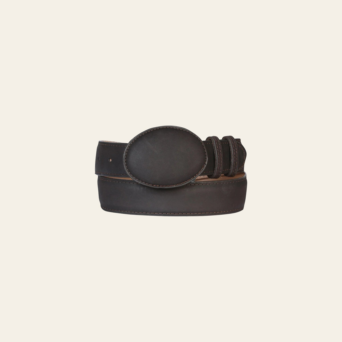 Men's Leather Cowboy Western Belt - Crazy Choco 41109 on a warm cream background