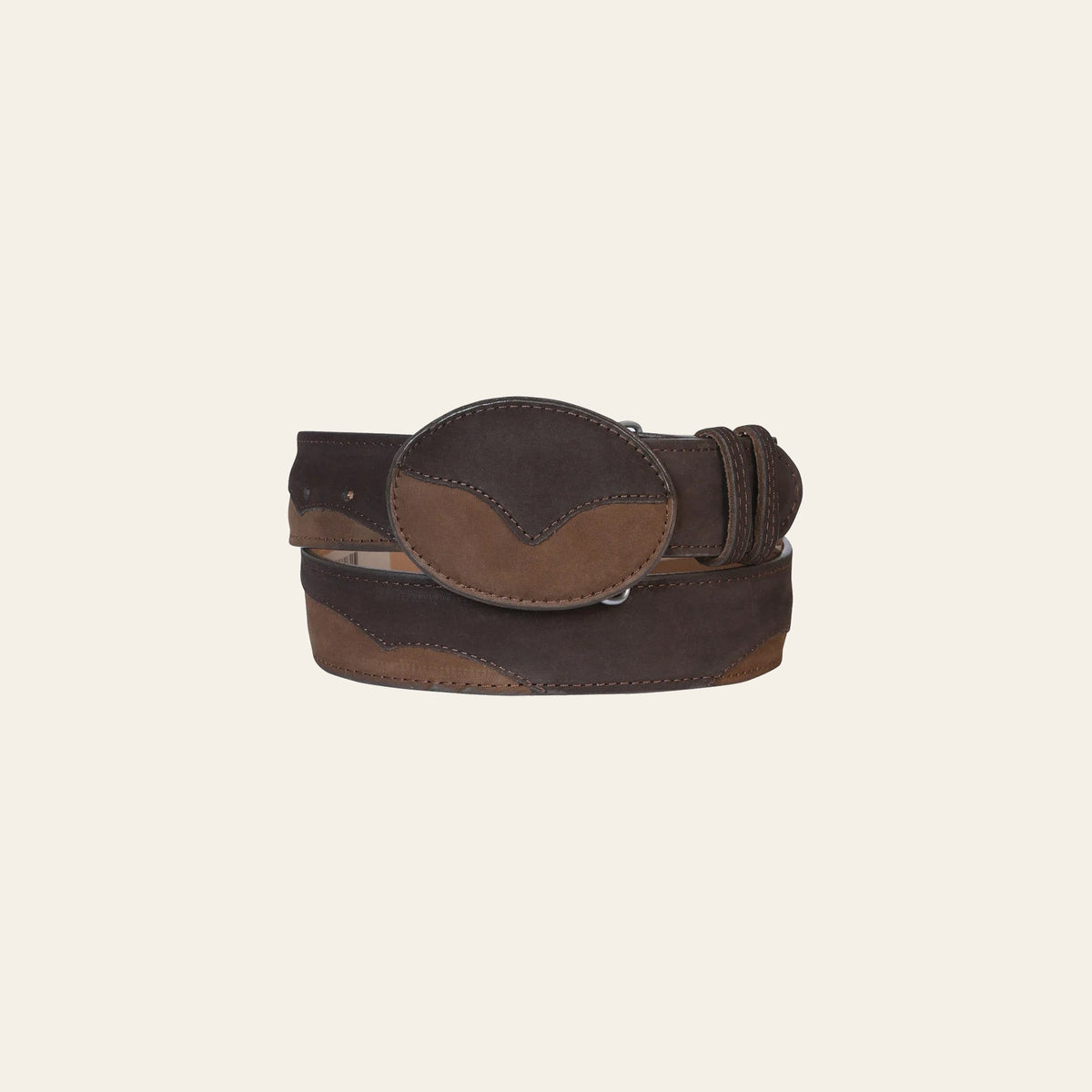 Men's Leather Cowboy Western Belt - Nubuck Choco 41108 on a warm cream background