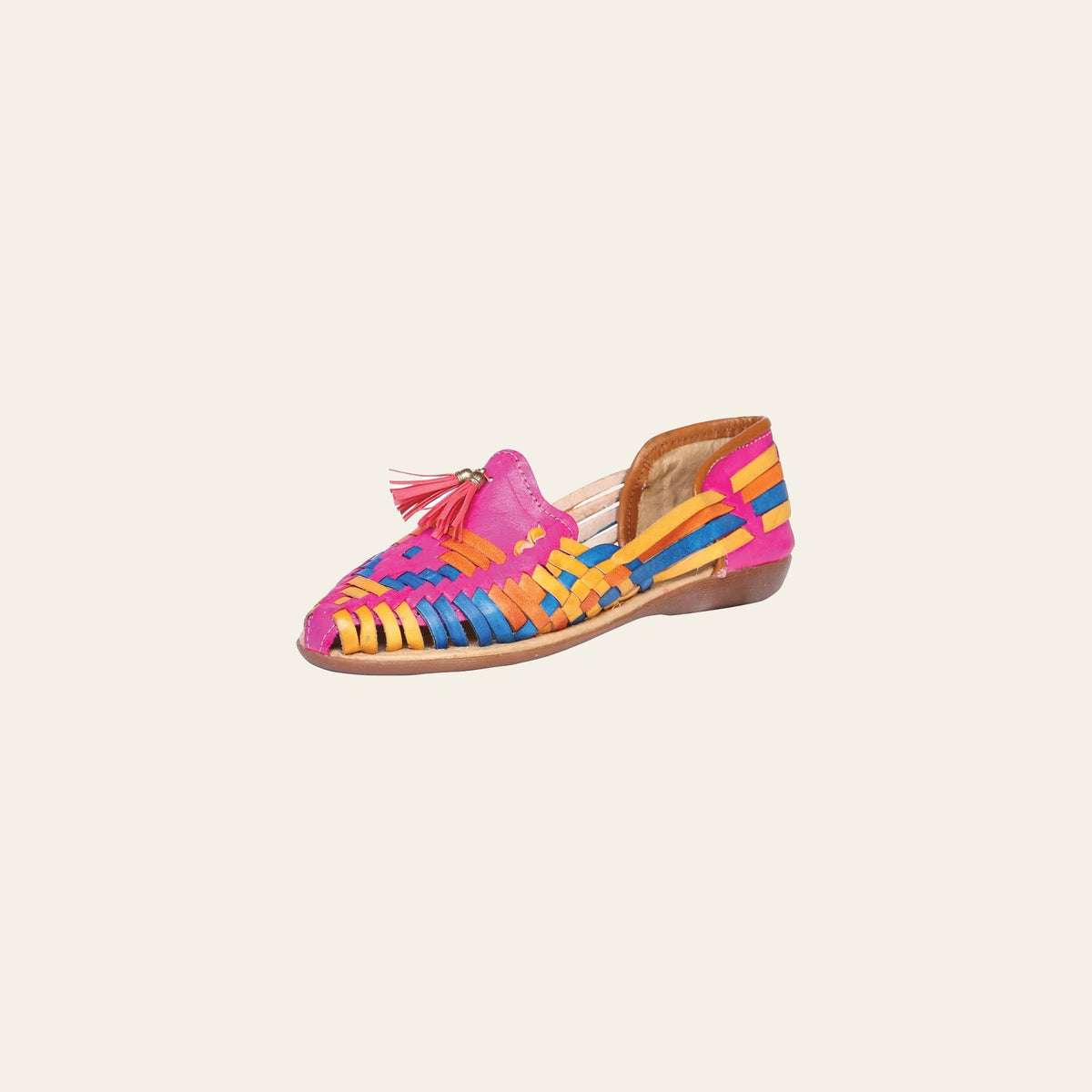 Mexican Artisanal Sandals Leather Multicolor 601949 on a warm cream background