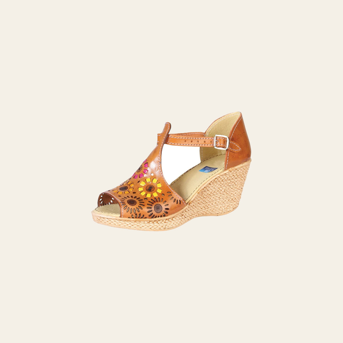 Mexican Artisanal Sandals Leather Natural 602487 on a warm cream background
