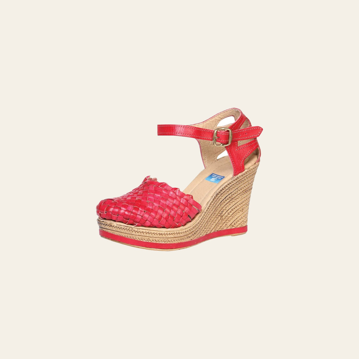 Mexican Artisanal Sandals Leather Red 601927 on a warm cream background