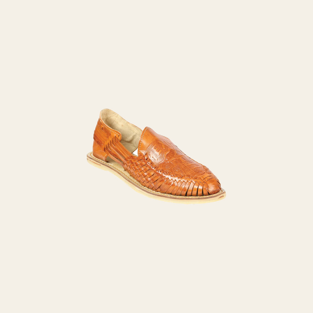 Mexican Artisanal Sandals Leather Tan 604014 on a warm cream background