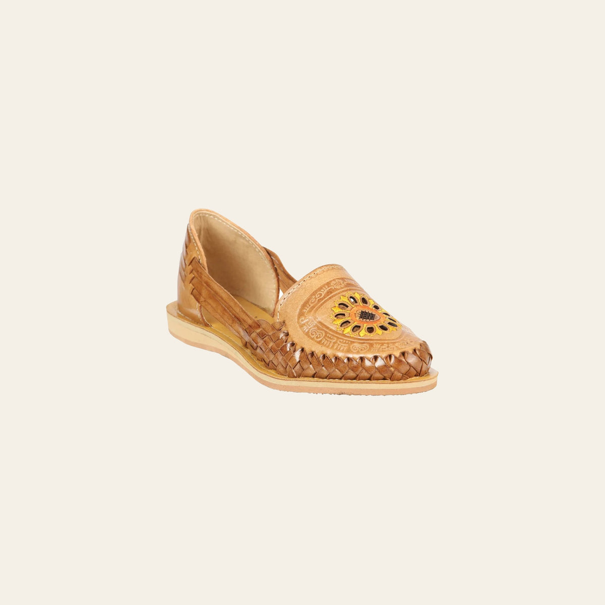 Mexican Artisanal Sandals Leather Tang 604024 on a warm cream background