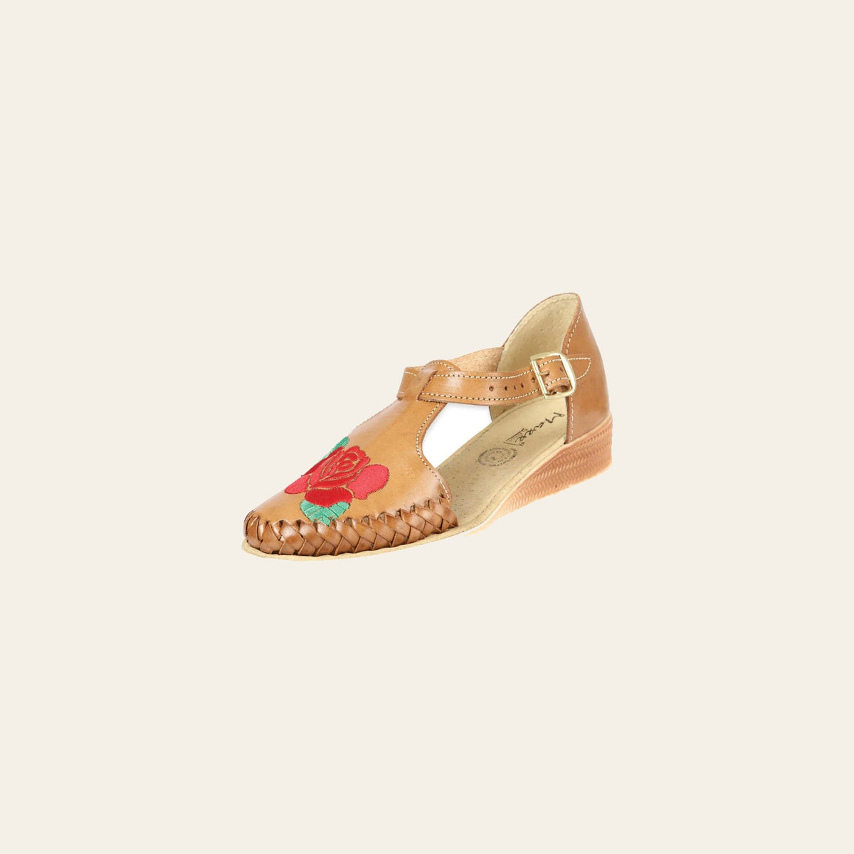 Mexican Artisanal Sandals Lleather Cinnamon 604023 on a warm cream background