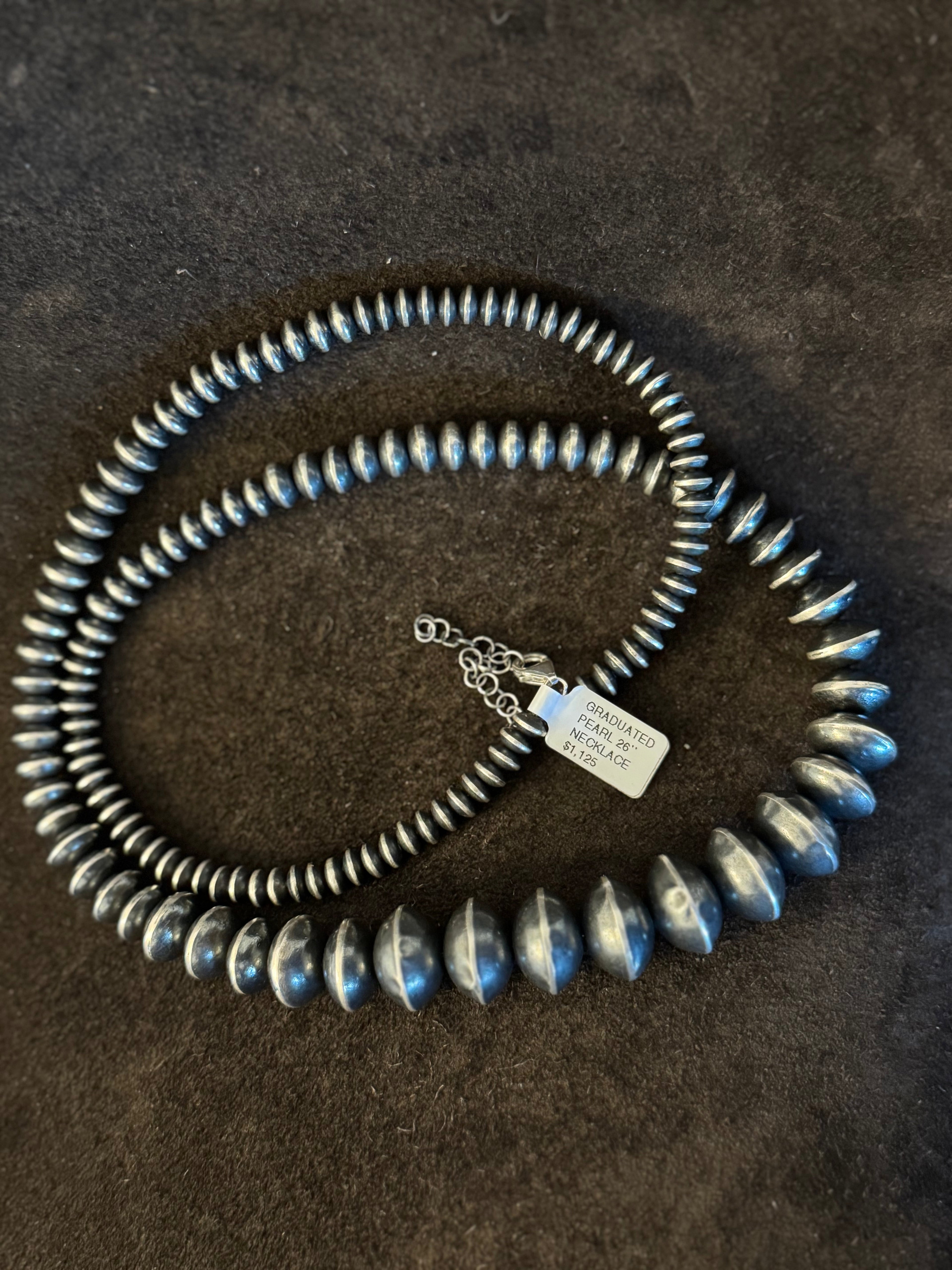Navajo Inspired 26" Graduated Saucer Pearl Sterling Silver Necklace — view 2