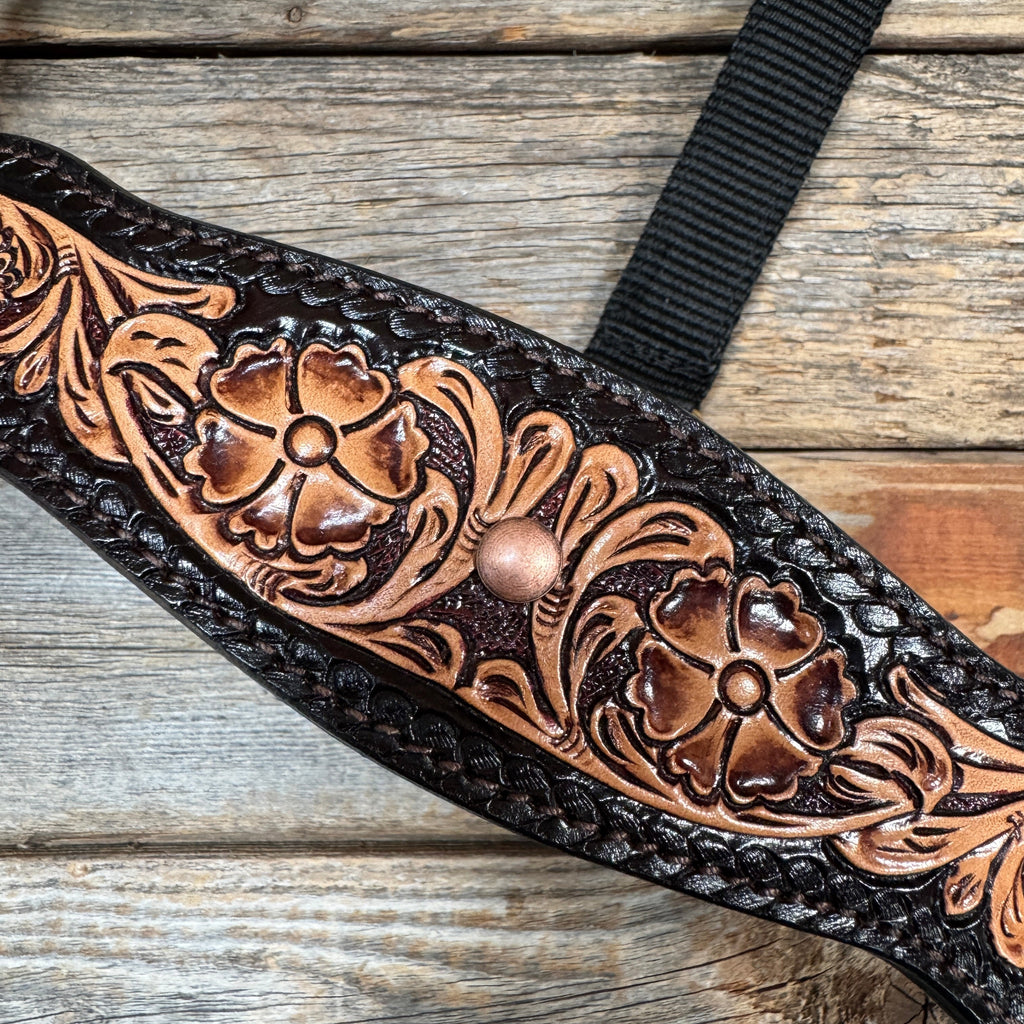 Black Nylon Halter with Floral Leather Noseband #NH116 — view 3