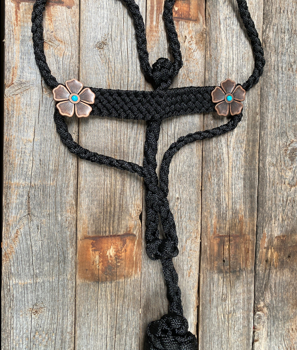 Black Mule Tape Halter - Turquoise Flower #MT110