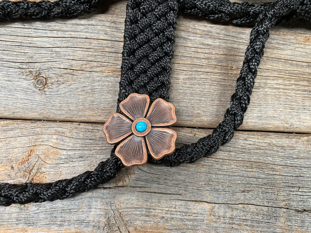 Black Mule Tape Halter - Turquoise Flower #MT110 — view 2