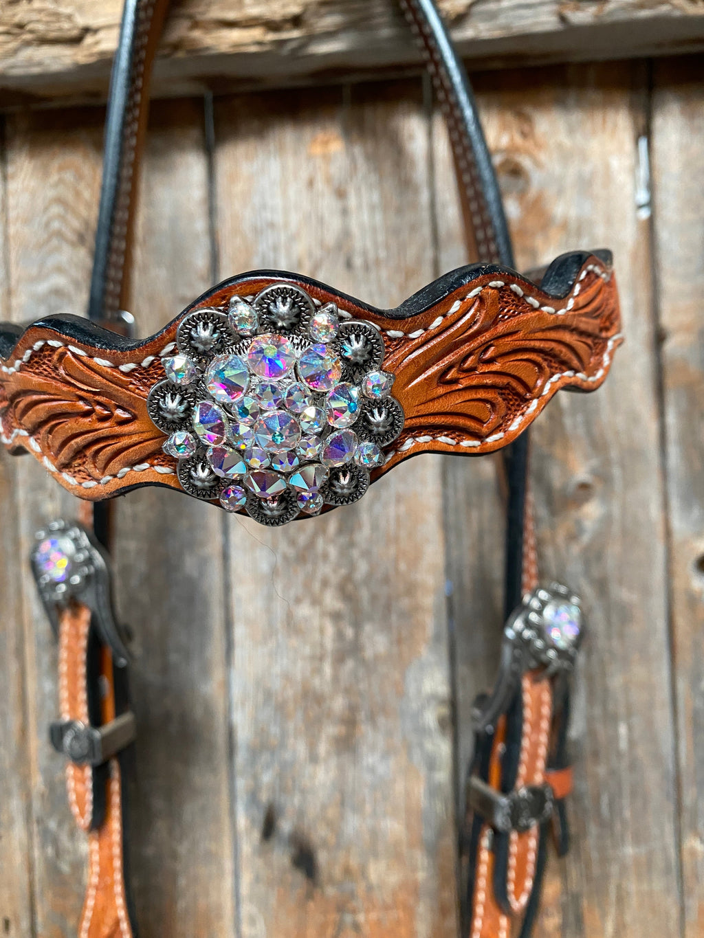 Light Oil and Antique Silver Browband & Breastcollar Tack Set #BBBC431 — view 5