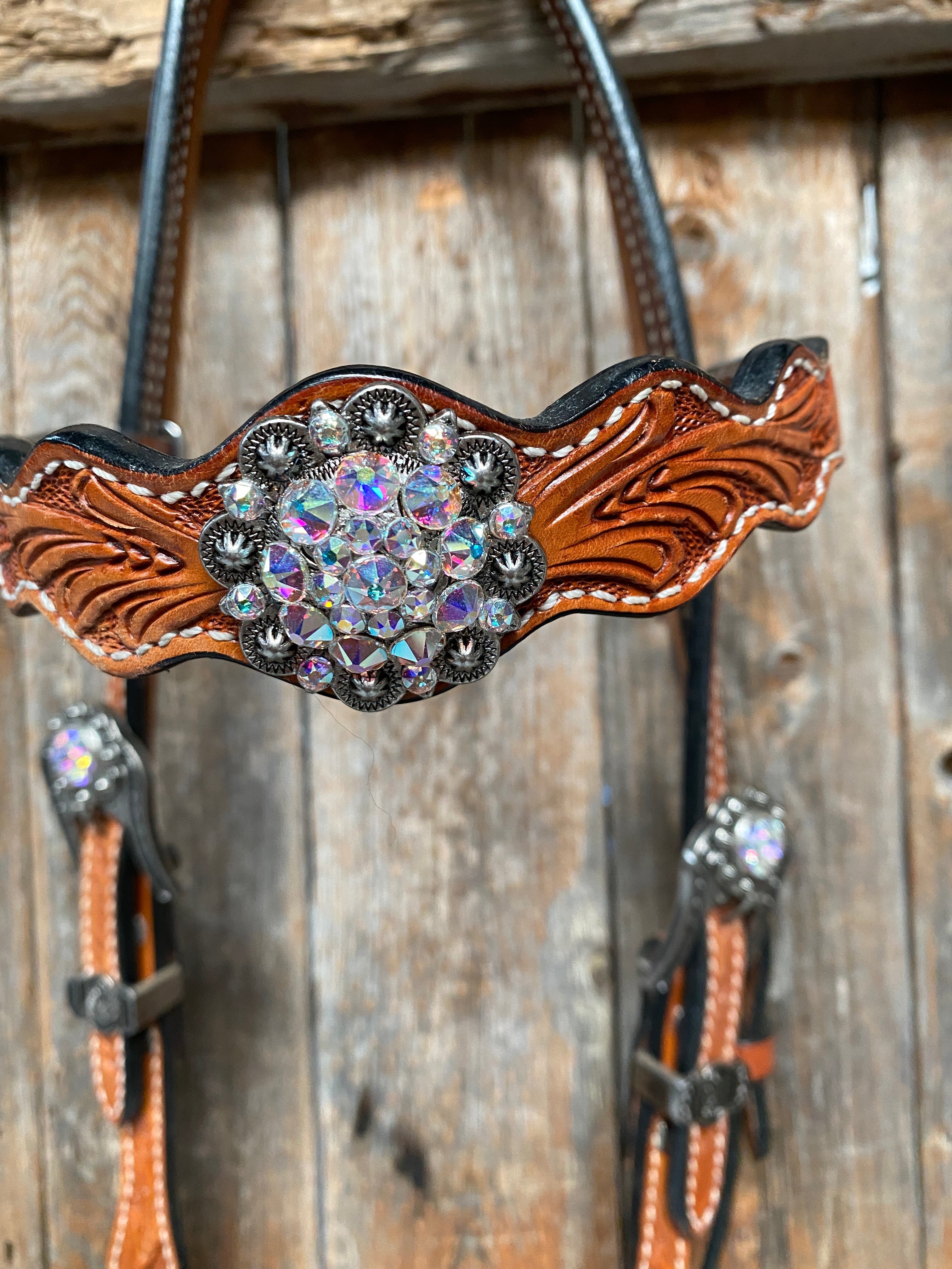 Light Oil and Antique Silver Browband & Breastcollar Tack Set #BBBC431 — view 5