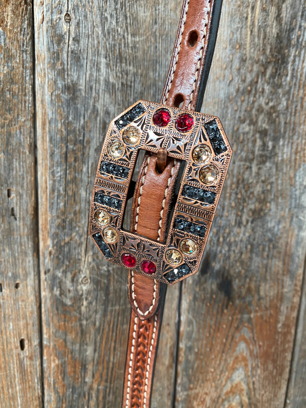 Light Oil Basketweave Champagne and Red One Ear & Breastcollar Tack Set #OEBC432 — view 8
