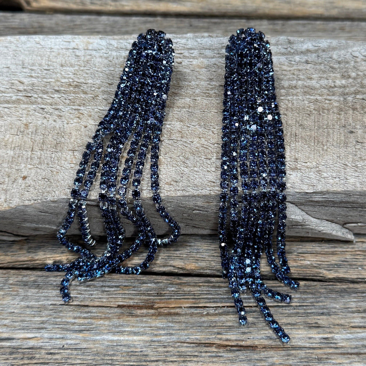Navy Blue Western Boho Rhinestone Dangle Fashion Earrings