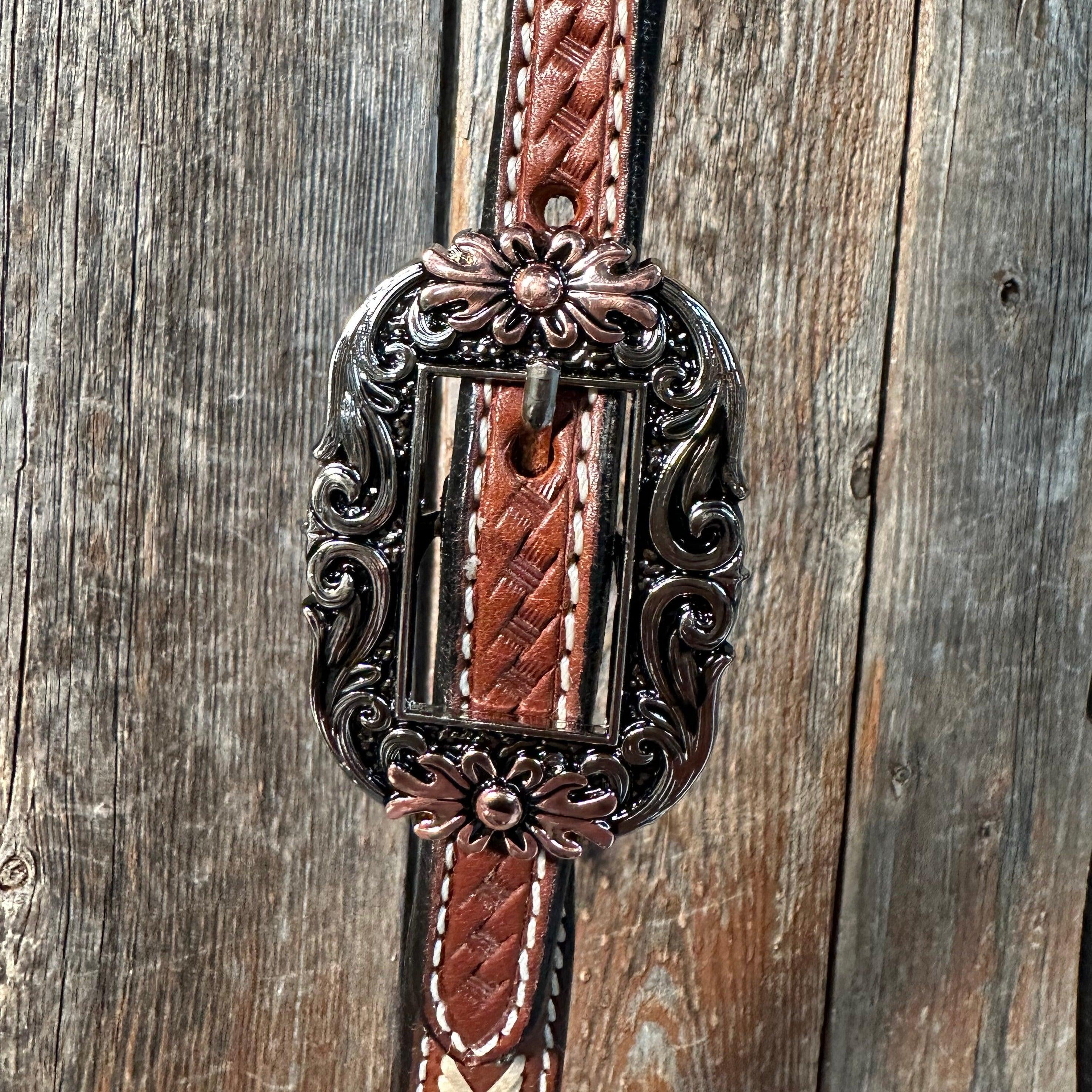 Rawhide Cactus and Flower One Ear Headstall and Breastcollar Tack Set #OEBC403 — view 5