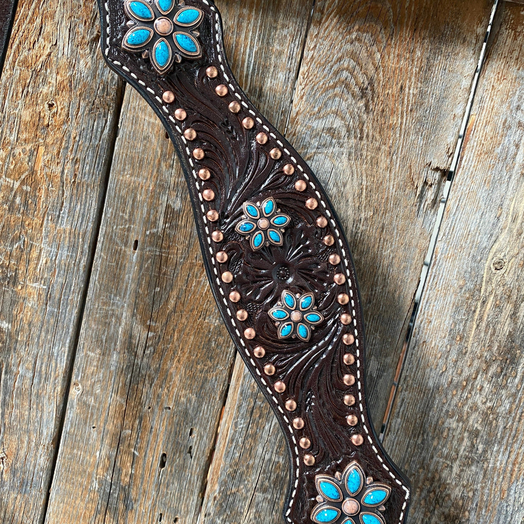 Dark Oil Turquoise Floral One Ear / Browband & Breastcollar Tack Set #OEBC433 — view 5