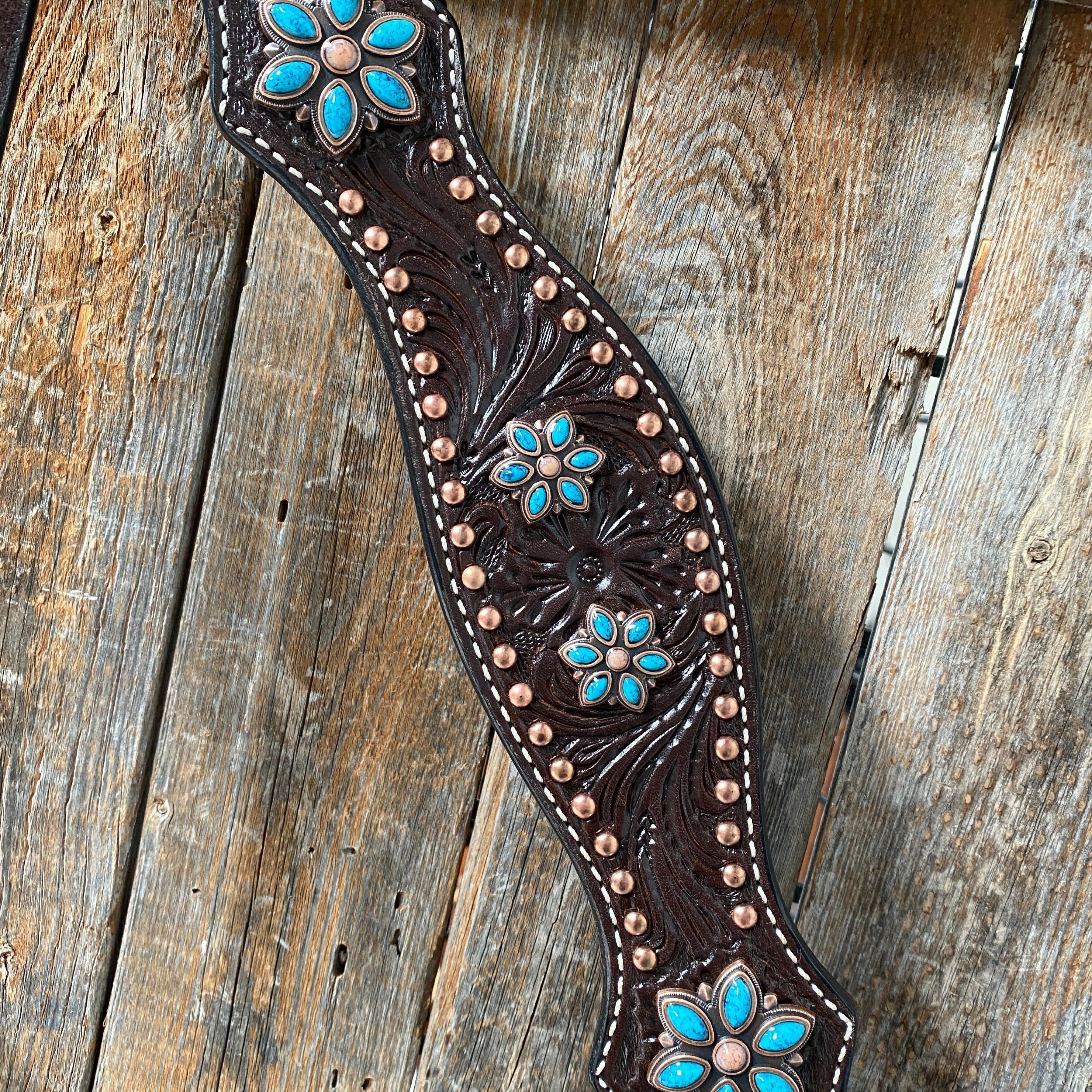 Dark Oil Turquoise Floral One Ear / Browband & Breastcollar Tack Set #OEBC433 — view 5